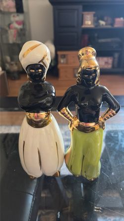 Pair of Ceramic Figurines with Gold Accents