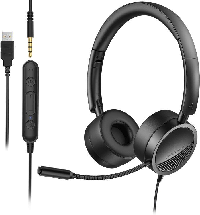 Link Dream USB Headset with Microphone Wired Computer Headset 3.5mm / USB with Noise Canceling Mic for Computer, Laptop, PC, Cell Phone, Call Center