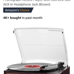 Bluetooth Vinyl Record Player,3-Speed Turntable with Stereo Speakers Vintage Phonograph Record Player, with RCA Line Out AUX in Headphone Jack (Brown)