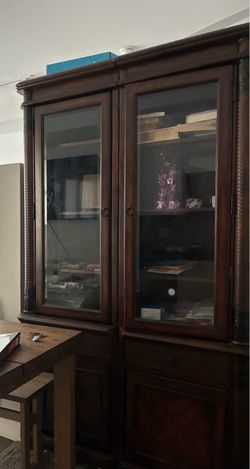 Dark Wood Display Cabinet with Glass Doors