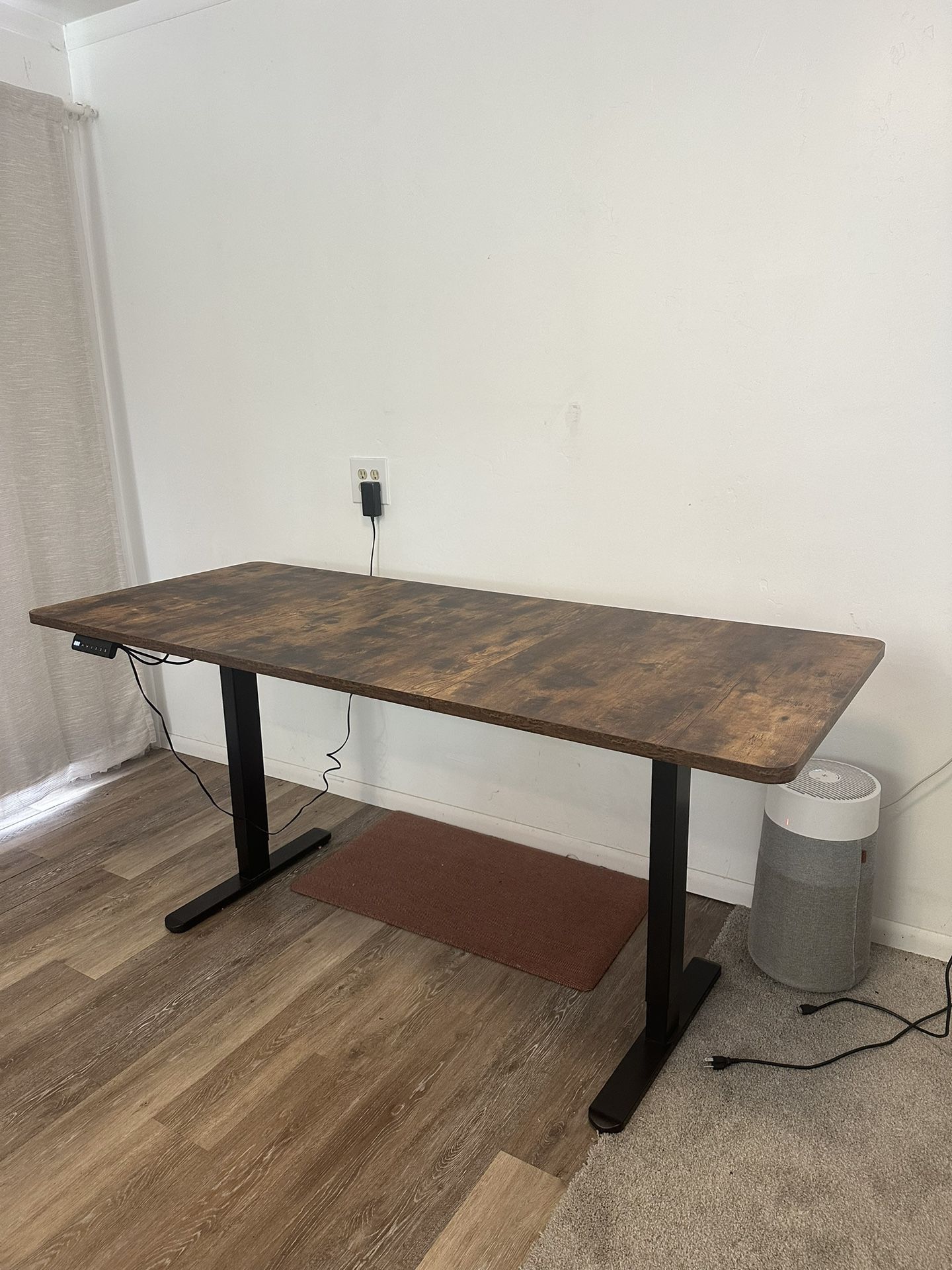 Electric Height Adjustable 71 x 30 inch Memory Stand Up Desk, Rustic Vintage Brown 30 inch Deep (Free Delivery)