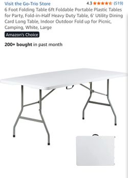 6 Foot Folding Plastic Table - Heavy Duty Portable Table