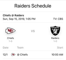 Raiders vs Chiefs this Sunday 9/15 2 tickets