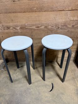 Set of 2 Round Stools with Metal Legs