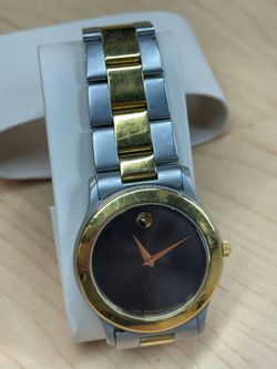 USED MOVADO MUSEUM CLASSIC TWO-TONE BLACK DIAL SWISS WATCH MODEL 81658422