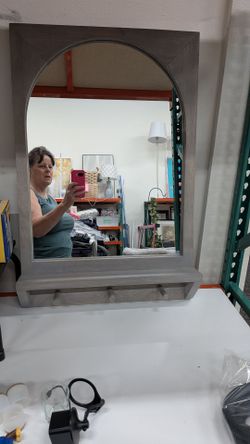 Graywood entryway mirror. With coat hooks and ledge. See description below