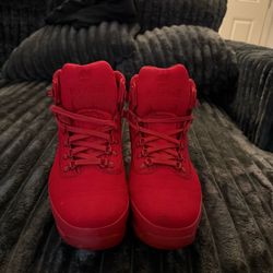 Timberland Men's Red Hiking Boots Size 12 Fabric Upper Lace Up Rubber Outsole