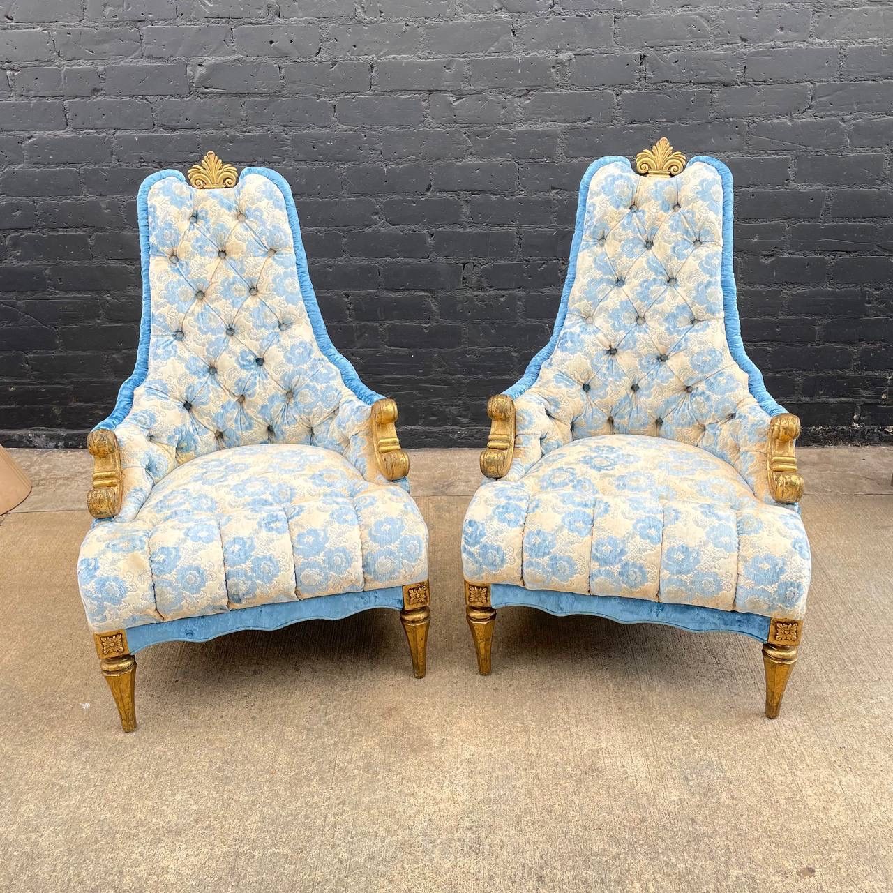 Pair of Gold Leaf Antique Carved Wood Armchairs