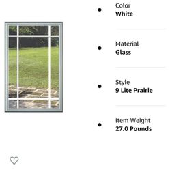 22x36 Entry Door Glass Insert With 9 Lite Grid - White Replacement Door Glass For Steel/Fiberglass Doors