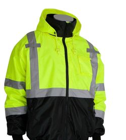 CIS Hi-Vis Reflective Hooded Safety Jacket Yellow/Black Size L BOMJKT