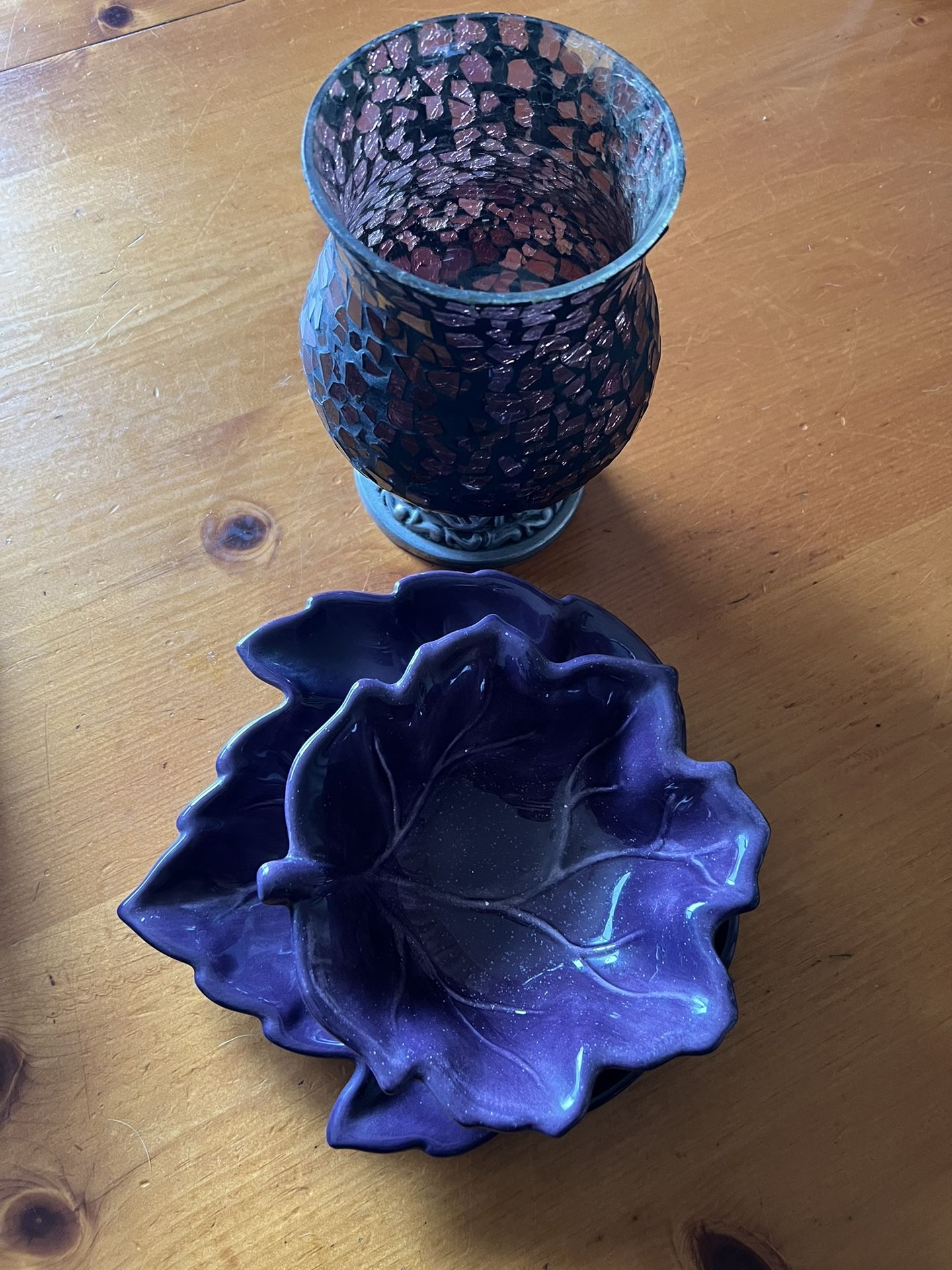 Purple Glass Bowl And Plate / Candle Holder