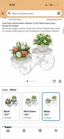 2-Tier Metal Plant Stand with Wagon Wheels