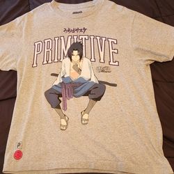 Primitive Naruto Shippuden Sasuke Uchiha Sharingan Anime Gray Adult Tshirt Sz L