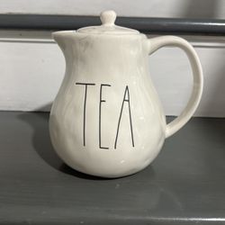Rae Dunn “TEA” White Tea Pot Or Pitcher With Top Cap Closer