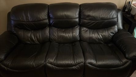 Black Leather 3-Seat Recliner Sofa