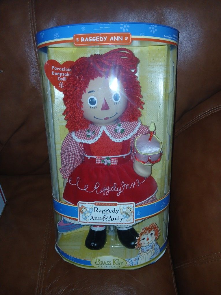 Raggedy Ann Brass Key Keepsake Porcelain Doll