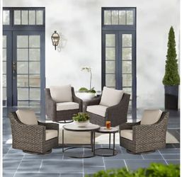 6pc Outdoor Patio Set With Cushions Rocker Swivel Chairs 