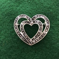 Vintage Marcasite Heart Brooch