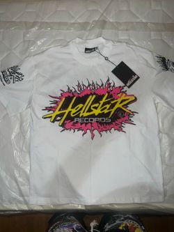 Hellstar pink yellow, and white t shirt