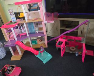 Barbie dream house, camper, car and dolls