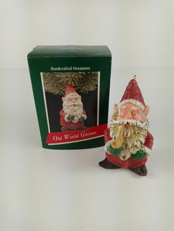 Vintage Hallmark Christmas Ornament Old World Gnome 1989 Wood-Look Santa Claus