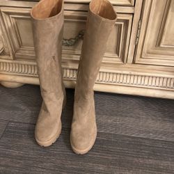 Frame Knee High Suede Beige Boots 