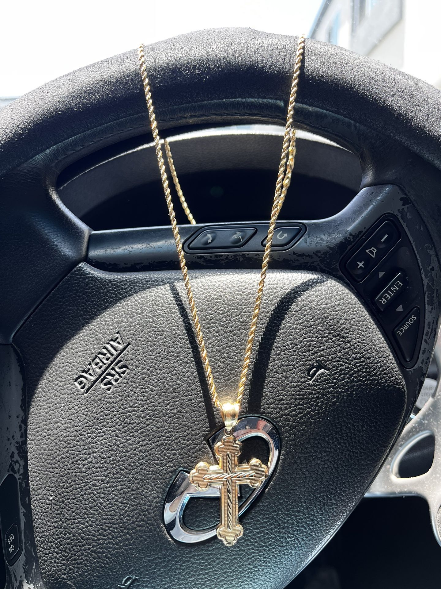 Real Gold Chain with Gold Cross Pendant 