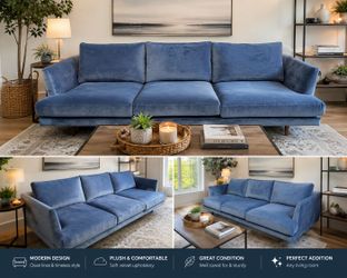 Modern Blue Velvet Sofa – Stylish & Super Comfortable!