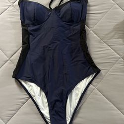 Blue one piece, bathing suit