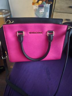 Michael kors pink and black leather satchel
