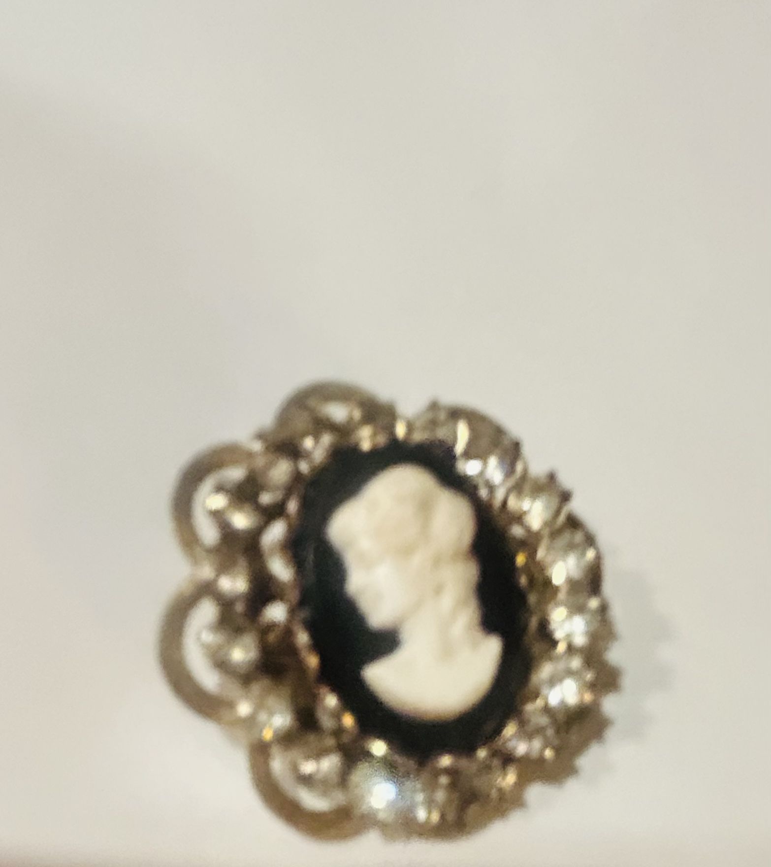 Antique  Cameo With Rhinestone  Brooch Pin Great Shape  