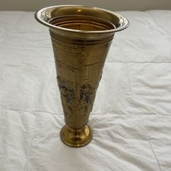 Vintage 12" Flower Vase With Mid-Century Design Metal/Brass look Holds Flowers