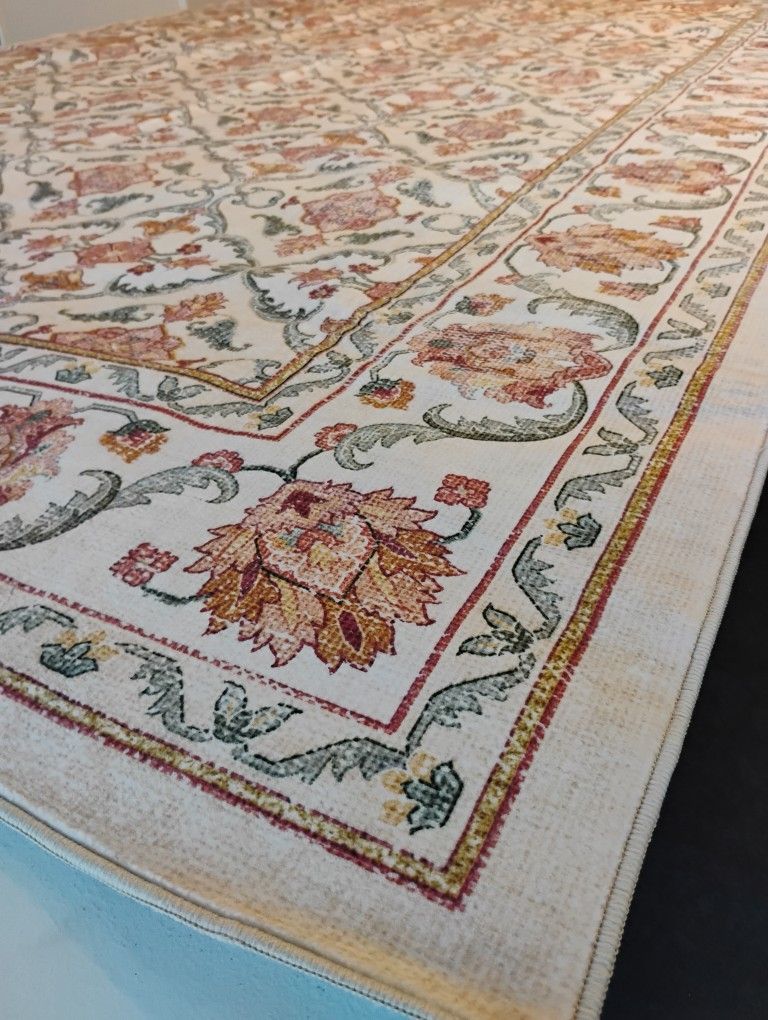 jinchan Area Rug 6x9 Living Room Rug - Washable Boho Vintage Floral Low Pile Thin Throw Non-Slip Non