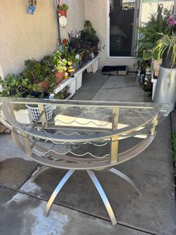 Half-Moon Glass Top Bar Table with Wine Rack