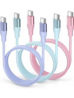 3-Pack USB C to USB C Cable, 60W PD Fast Charging, 3A Type C Cord for Phones, Tablets & Laptops