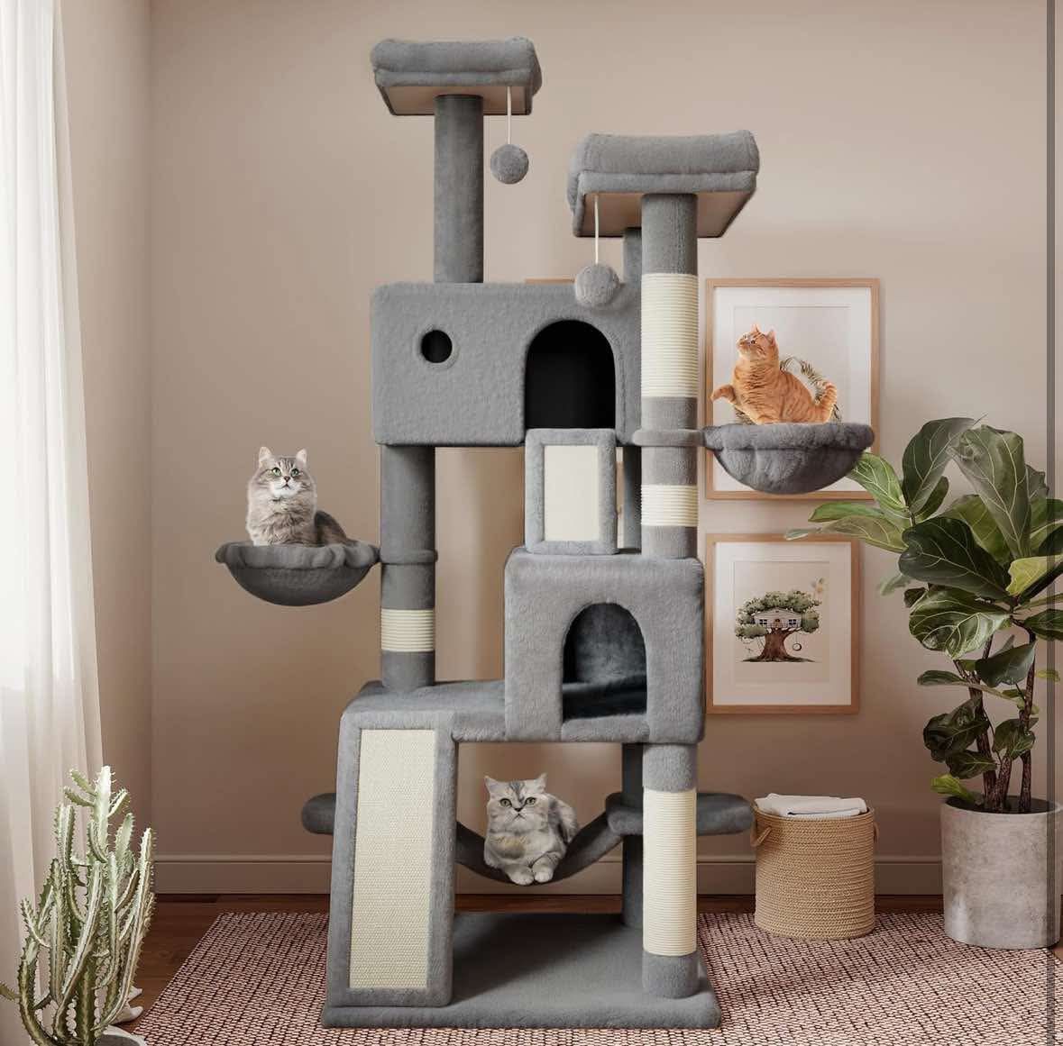 65in Larger Cat Tree Tower Condo for Indoor Cats, Multi-Level Furniture Activity Center, Y-21