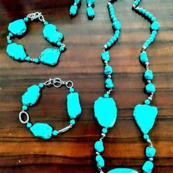 Handmade Turquoise Stone Jewelry. Sterling Silver Wires. 