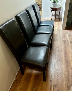 Set of 4 Dark Brown/Black Faux Leather Dining Chairs