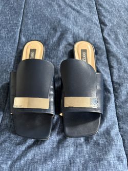 Sergio Rossi Women's fashion flats slide sandals blue leather with Silver detail