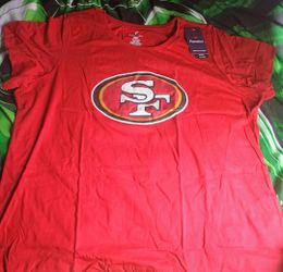 Women's San Francisco 49ers McCaffrey Scarlet Name & Number T-Shirt 3X