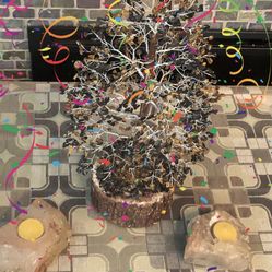 Turmeline&eye Tiger  1000 Quartz  Tree with 2 Candle Holder