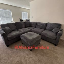 Corduroy Sectional Sofa With Ottoman
