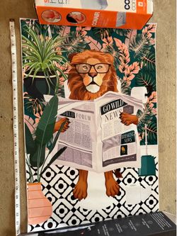 Quirky Lion Reading Newspaper Unframed Canvas Art Print (15.5" x 23.5") – $5