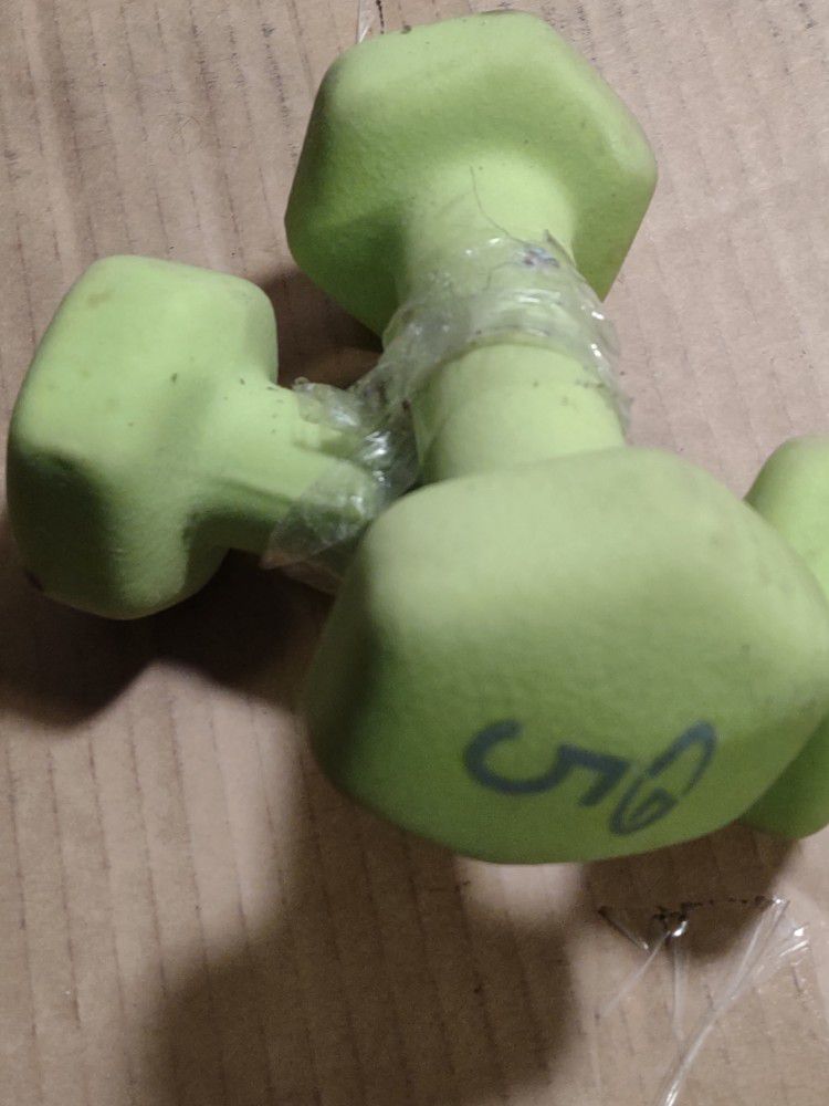Set Of Two Neon Green 5 Lb Dumbbell Weights