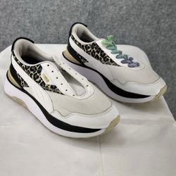 Puma Women’s Size 8 Sneakers Leopard Print White & Gold Logo 384199-01