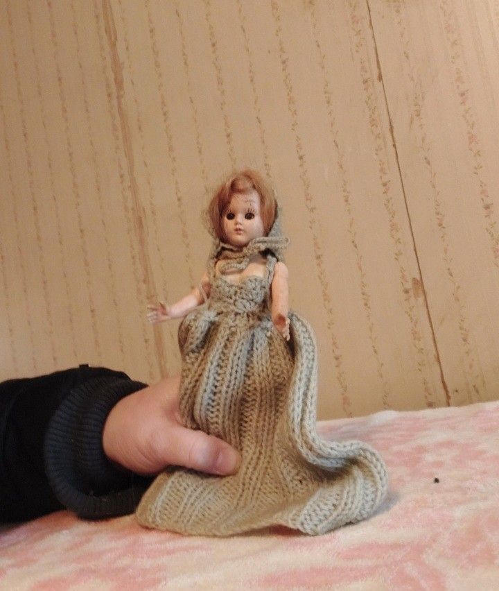 Vintage Sleepy Eye Plastic Doll with Crochet Dress