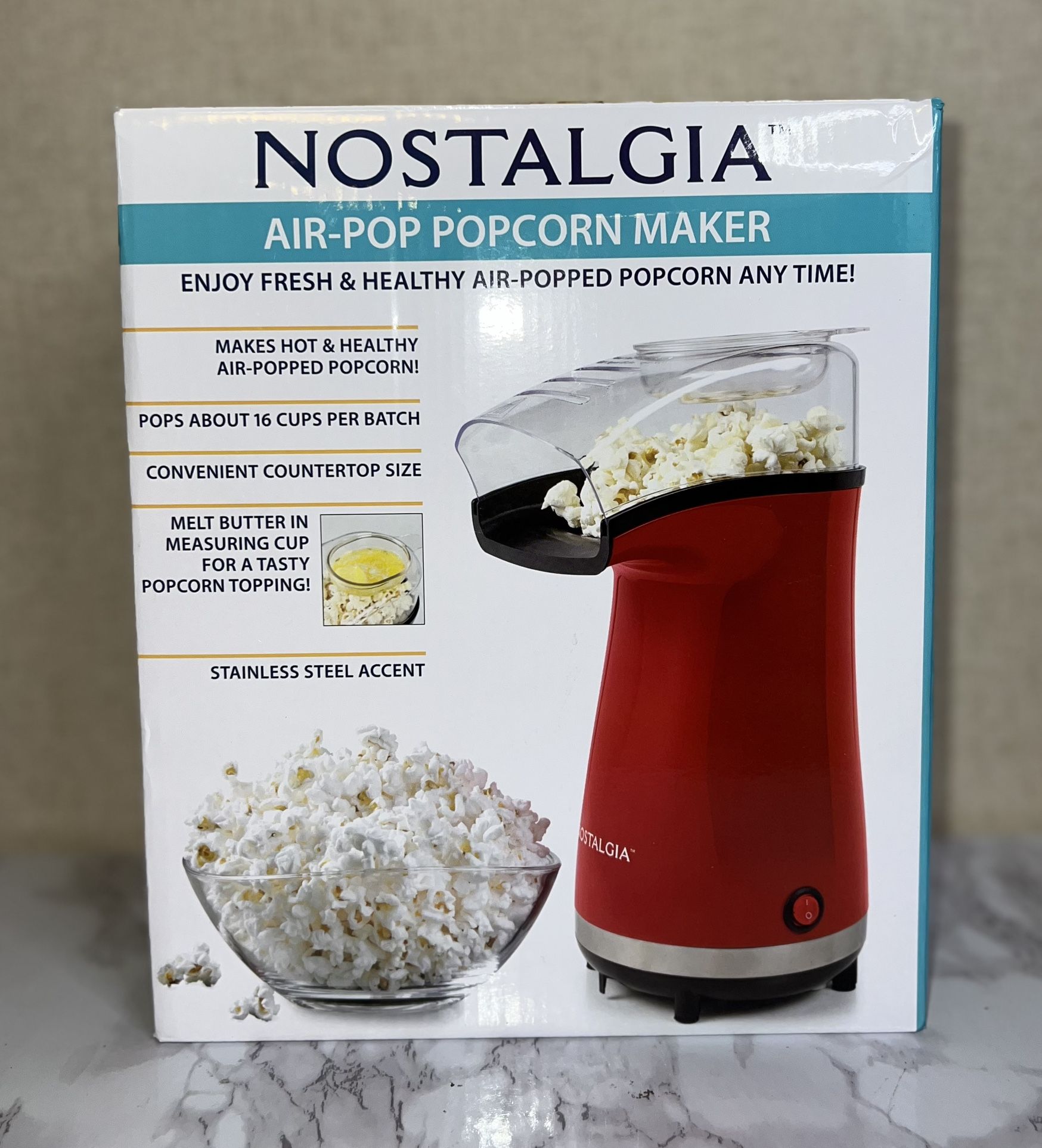 Nostalgia Hot AirPop Electric Popcorn Maker 16Cup Countertop Popper OilFree*READ