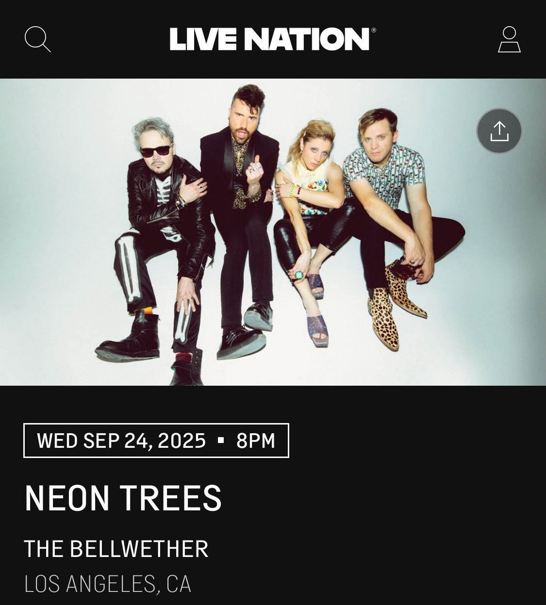 Neon Trees Concert At The Bellwether Sep 24 GA Addition 2 Tickets