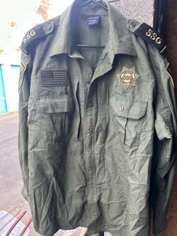 PROPPER Men’s Green Security Uniform Work Shirt Twill Poly/Cotton SSG Patches