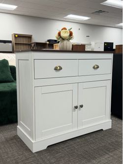 36.5"W White Buffet Cabinet with Storage, Kitchen Sideboard with 2 Doors and 2 Drawers, Wooden Coffee Bar Cabinet with Shelves for Dining Room, Living